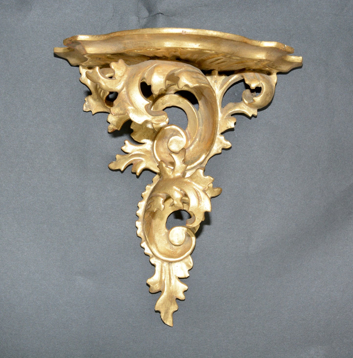 Antique carved wooden gilded Rococo wall shelf sconce corbel