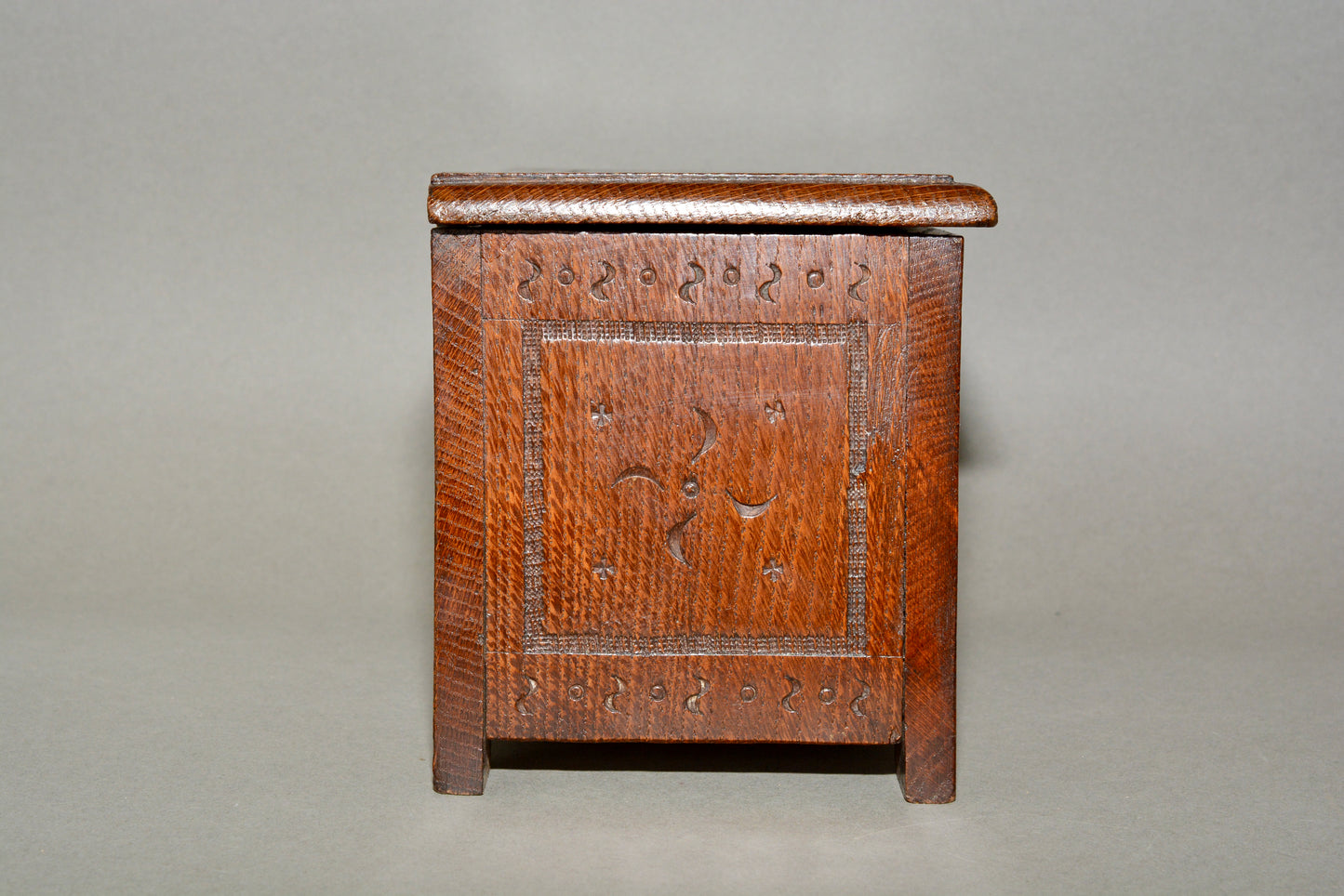 Miniature Jacobean table top oak coffer box chest