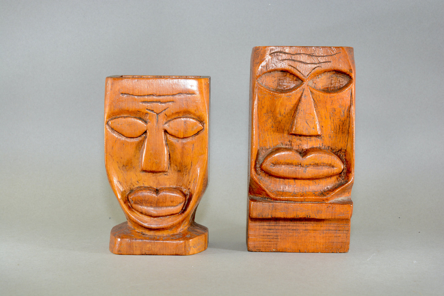 Unusual vintage folk art carved faces