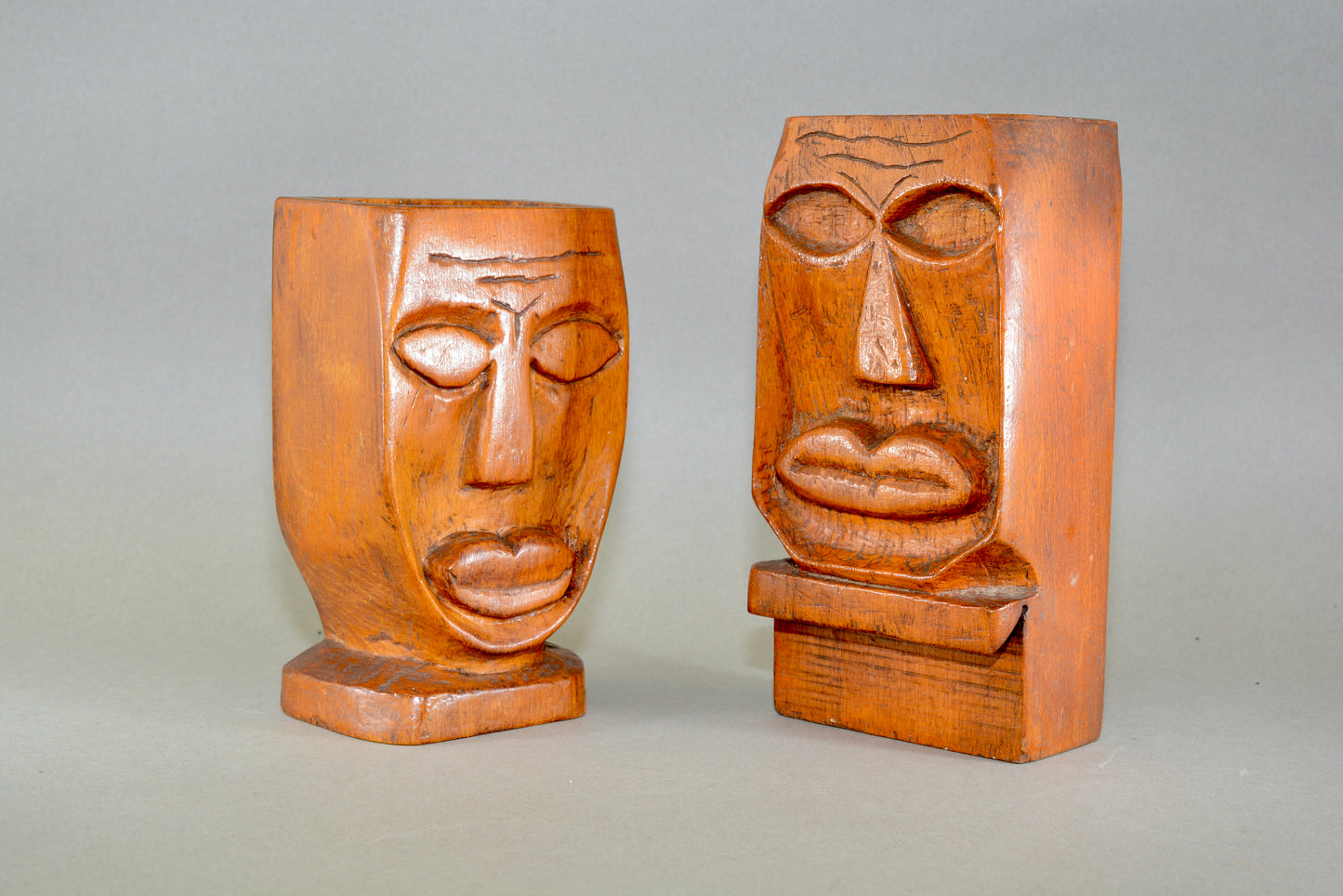 Unusual vintage folk art carved faces