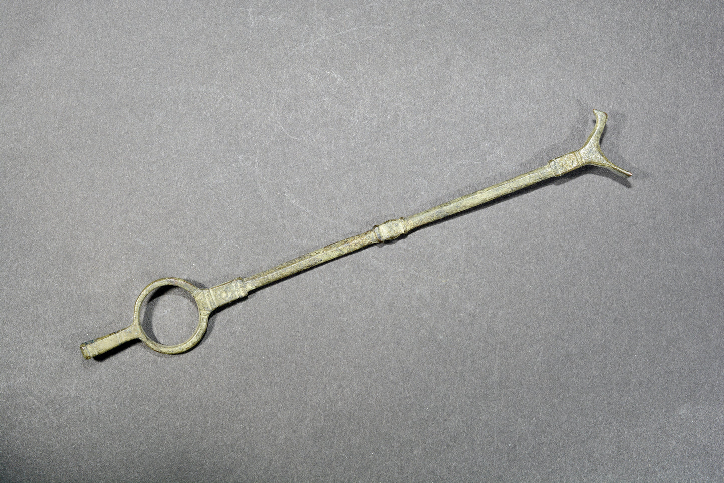 Ancient Roman bronze bird topped distaff spinning tool