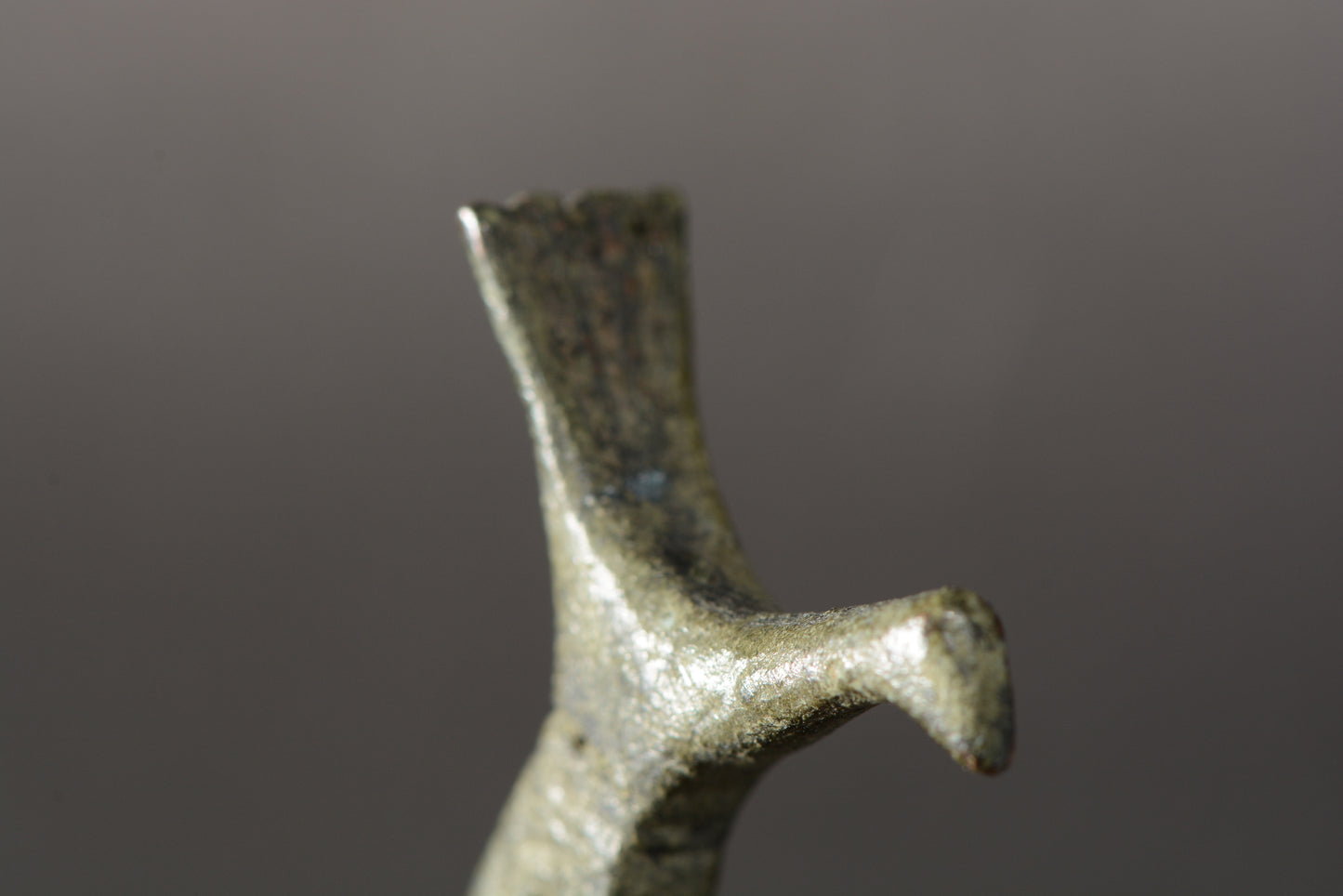 Ancient Roman bronze bird topped distaff spinning tool
