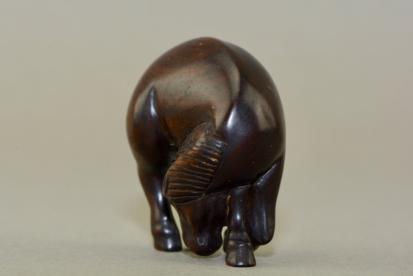 Vintage hand carved hardwood Japanese Netsuke horse signed