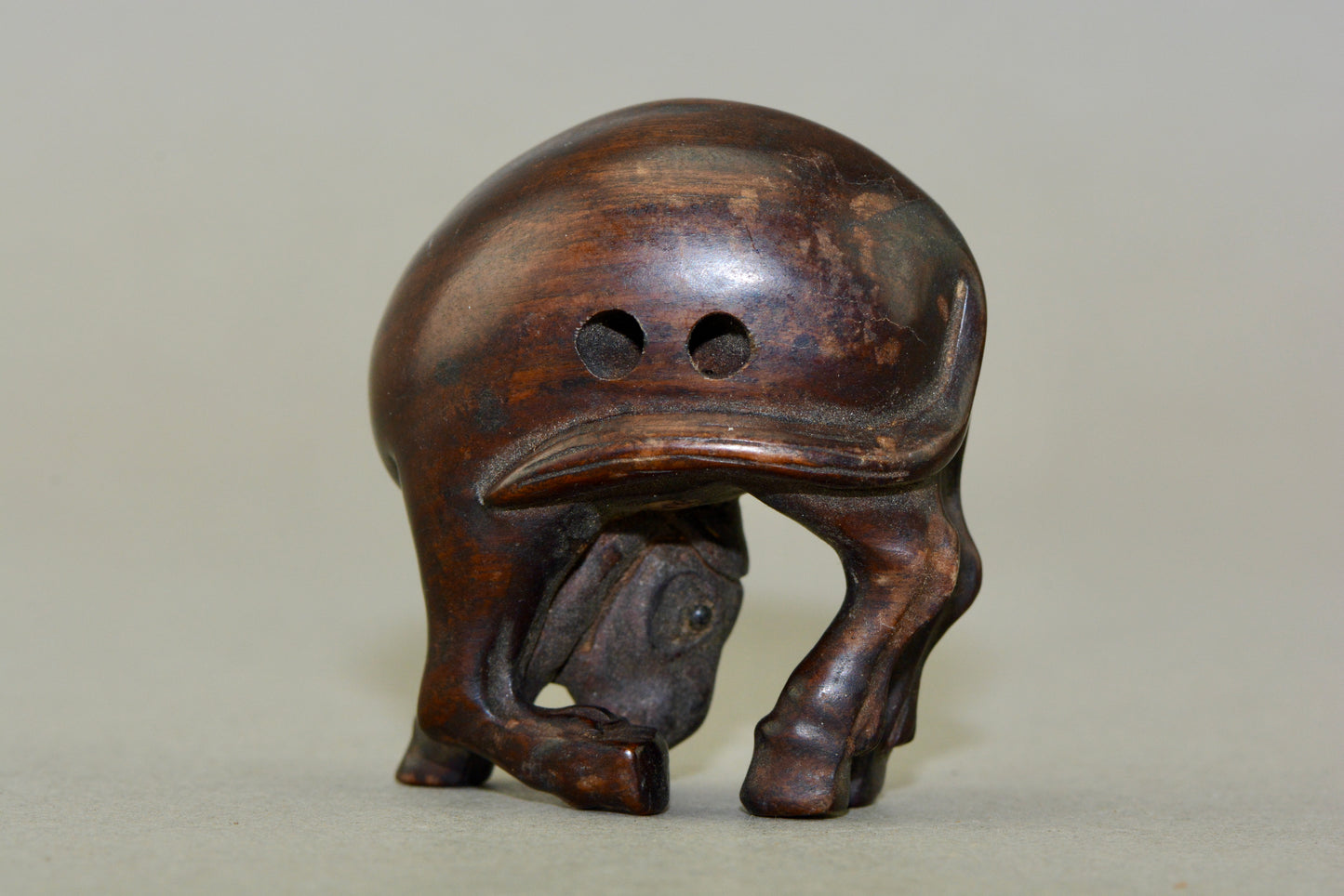 Vintage hand carved hardwood Japanese Netsuke horse signed