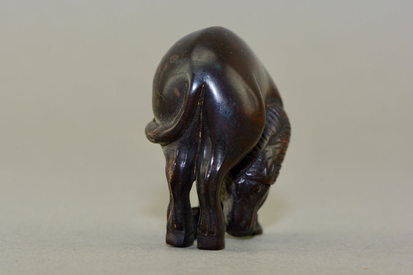 Vintage hand carved hardwood Japanese Netsuke horse signed