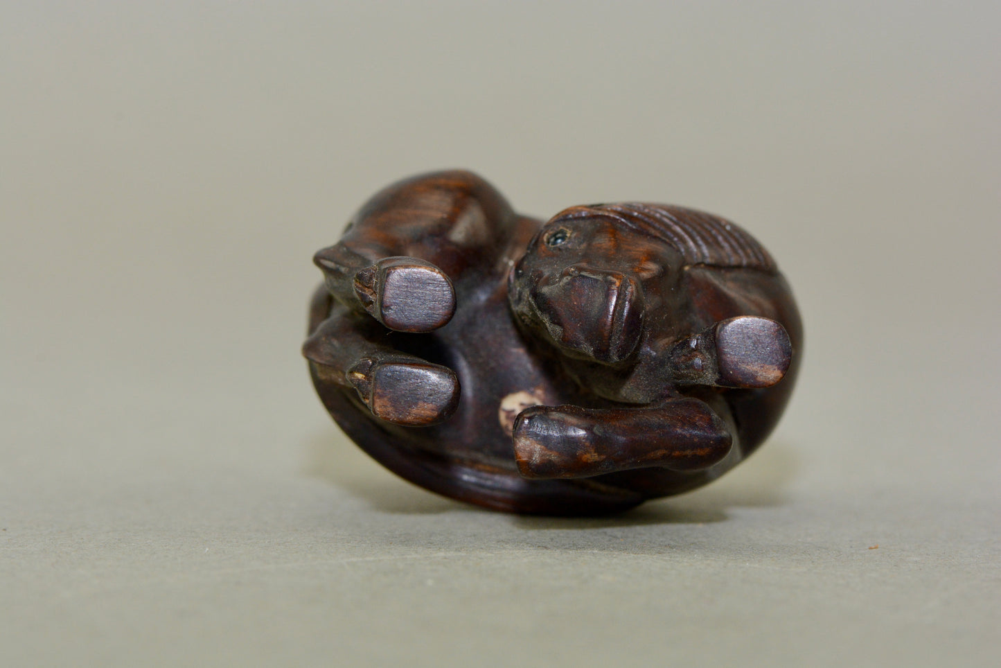 Vintage hand carved hardwood Japanese Netsuke horse signed