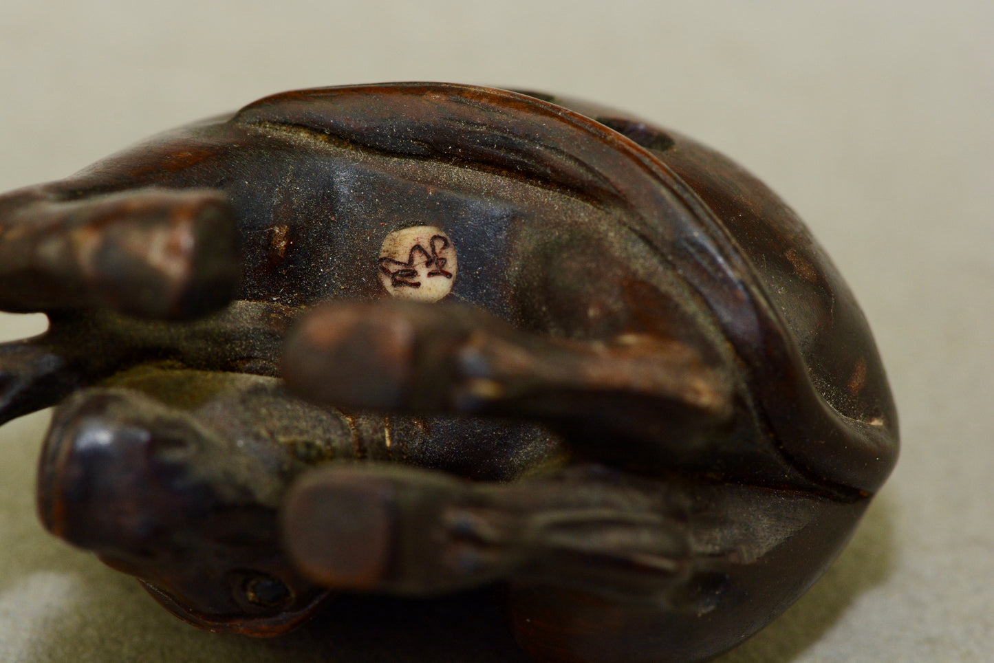 Vintage hand carved hardwood Japanese Netsuke horse signed