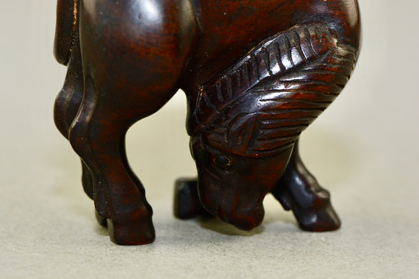 Vintage hand carved hardwood Japanese Netsuke horse signed