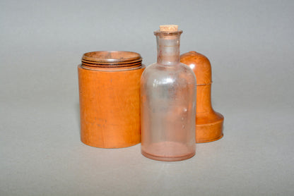 Victorian apothecary medicine bottle in wooden case