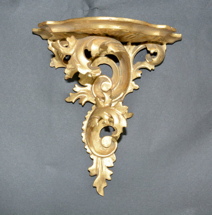 Antique carved wooden gilded Rococo wall shelf sconce corbel