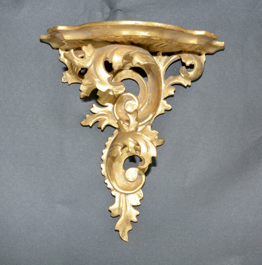 Antique carved wooden gilded Rococo wall shelf sconce corbel