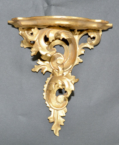 Antique carved wooden gilded Rococo wall shelf sconce corbel