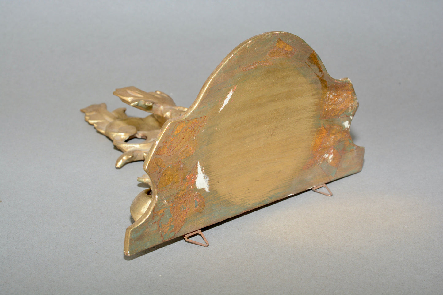 Antique carved wooden gilded Rococo wall shelf sconce corbel