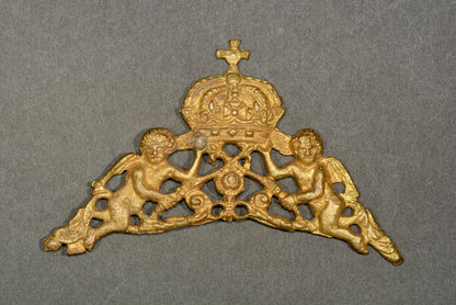 Victorian gilt brass ormolu mount angels holding a crown