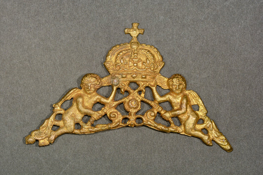 Victorian gilt brass ormolu mount angels holding a crown