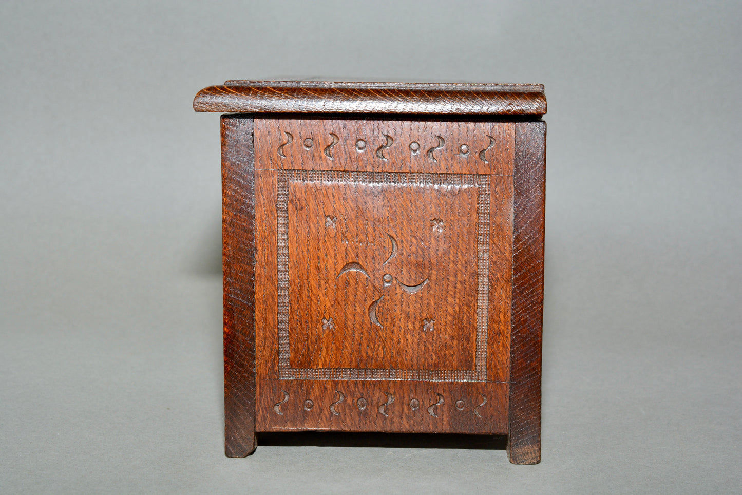 Miniature Jacobean table top oak coffer box chest