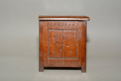 Miniature Jacobean table top oak coffer box chest