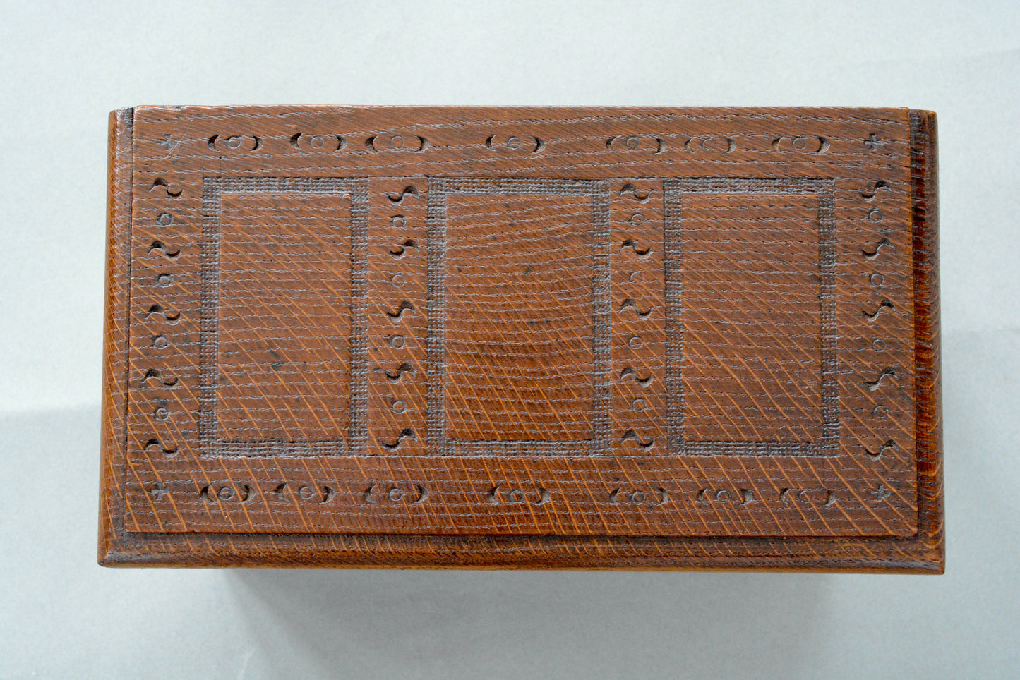 Miniature Jacobean table top oak coffer box chest