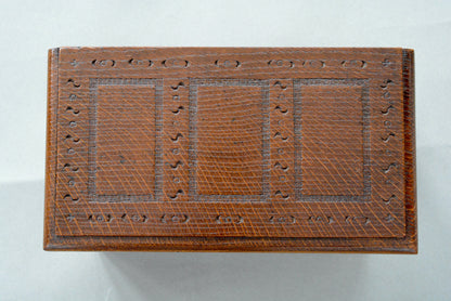 Miniature Jacobean table top oak coffer box chest