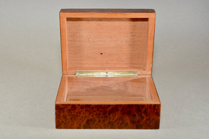 Art Deco inlaid maple box Lady playing guitar in a garden