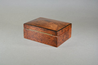 Art Deco inlaid maple box Lady playing guitar in a garden