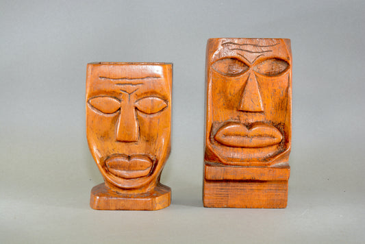 Unusual vintage folk art carved faces