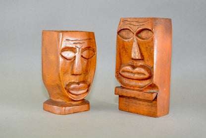 Unusual vintage folk art carved faces