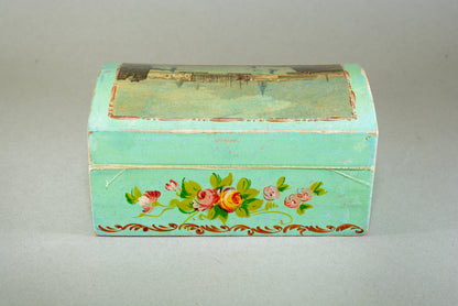 Hand painted dome topped box with Calais harbour