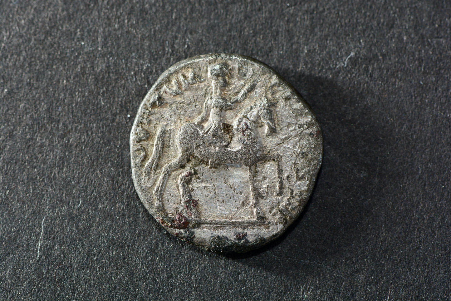 Ancient Roman silver denarius coin Antoninus emperor on horseback M5