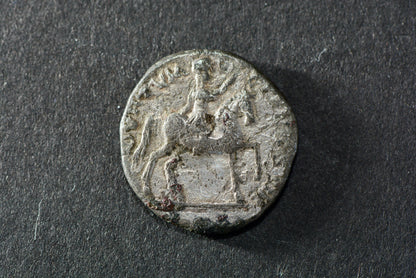 Ancient Roman silver denarius coin Antoninus emperor on horseback M5