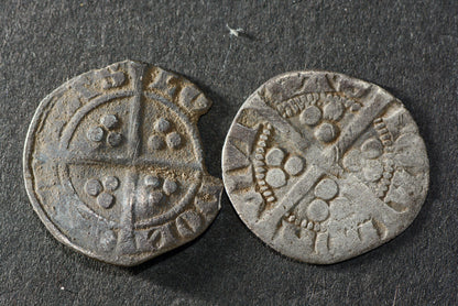 Two King Edward 1st hammered silver halfpenny 1272-1307 Medieval English coins M8