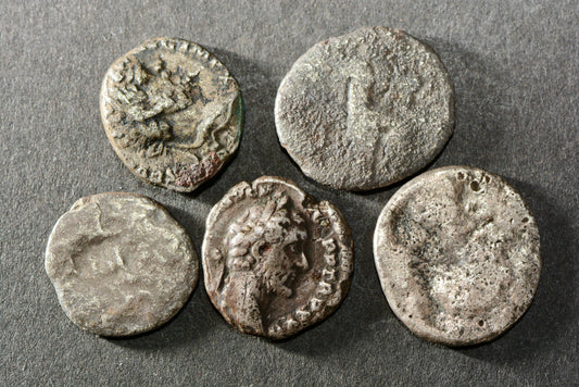 Five ancient Roman silver coins circa.100-400 AD M9