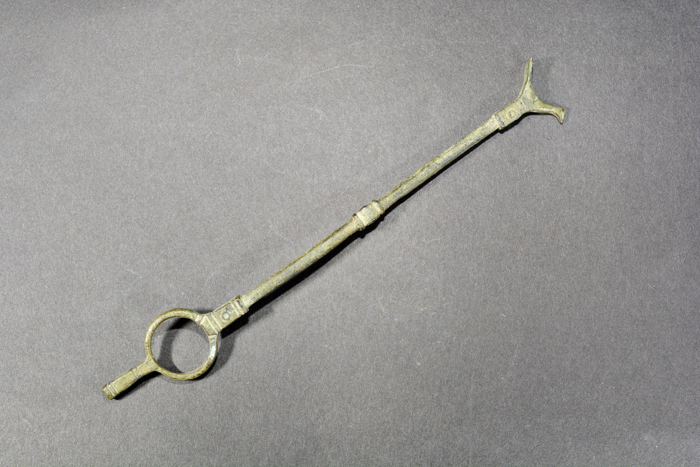 Ancient Roman bronze bird topped distaff spinning tool