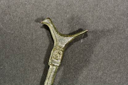 Ancient Roman bronze bird topped distaff spinning tool