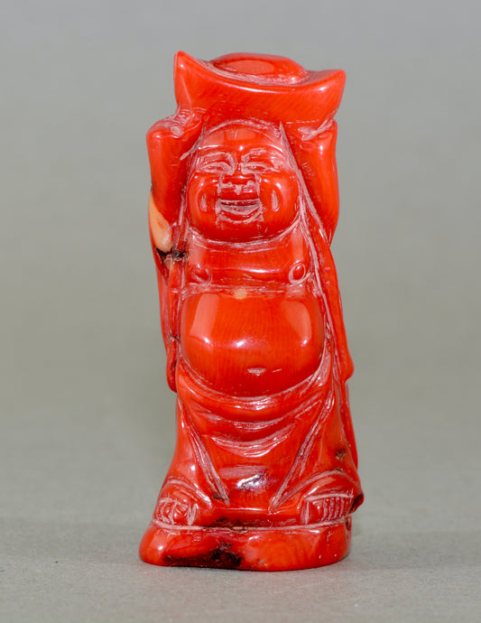 Vintage hand carved red coral Buddha