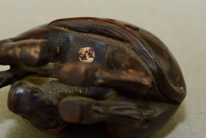 Vintage hand carved hardwood Japanese Netsuke horse signed