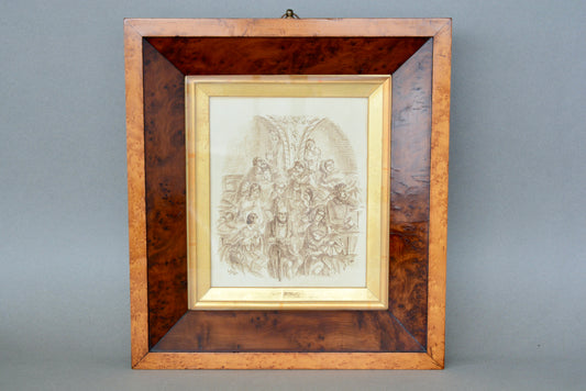 Pen and ink drawing by Emma Frances Weir in burr Yew frame