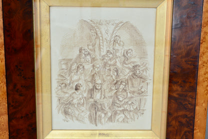 Pen and ink drawing by Emma Frances Weir in burr Yew frame