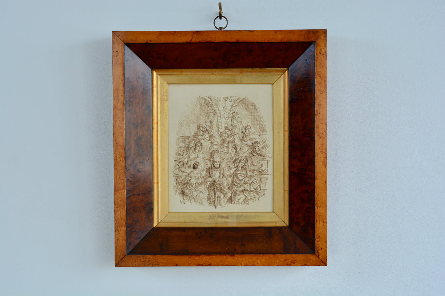 Pen and ink drawing by Emma Frances Weir in burr Yew frame