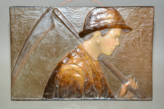 French pottery wall panel young peasant farm worker