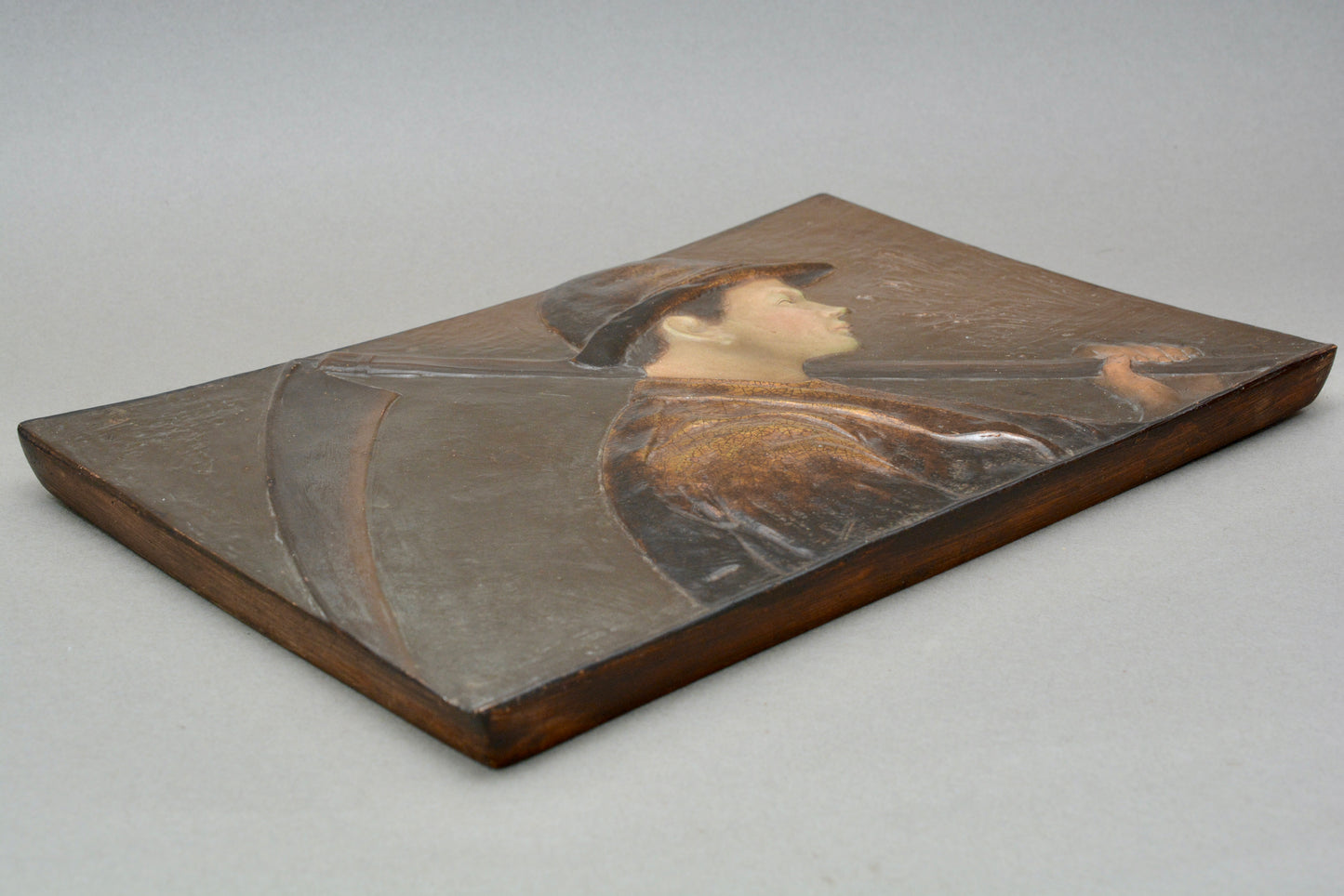 French pottery wall panel young peasant farm worker