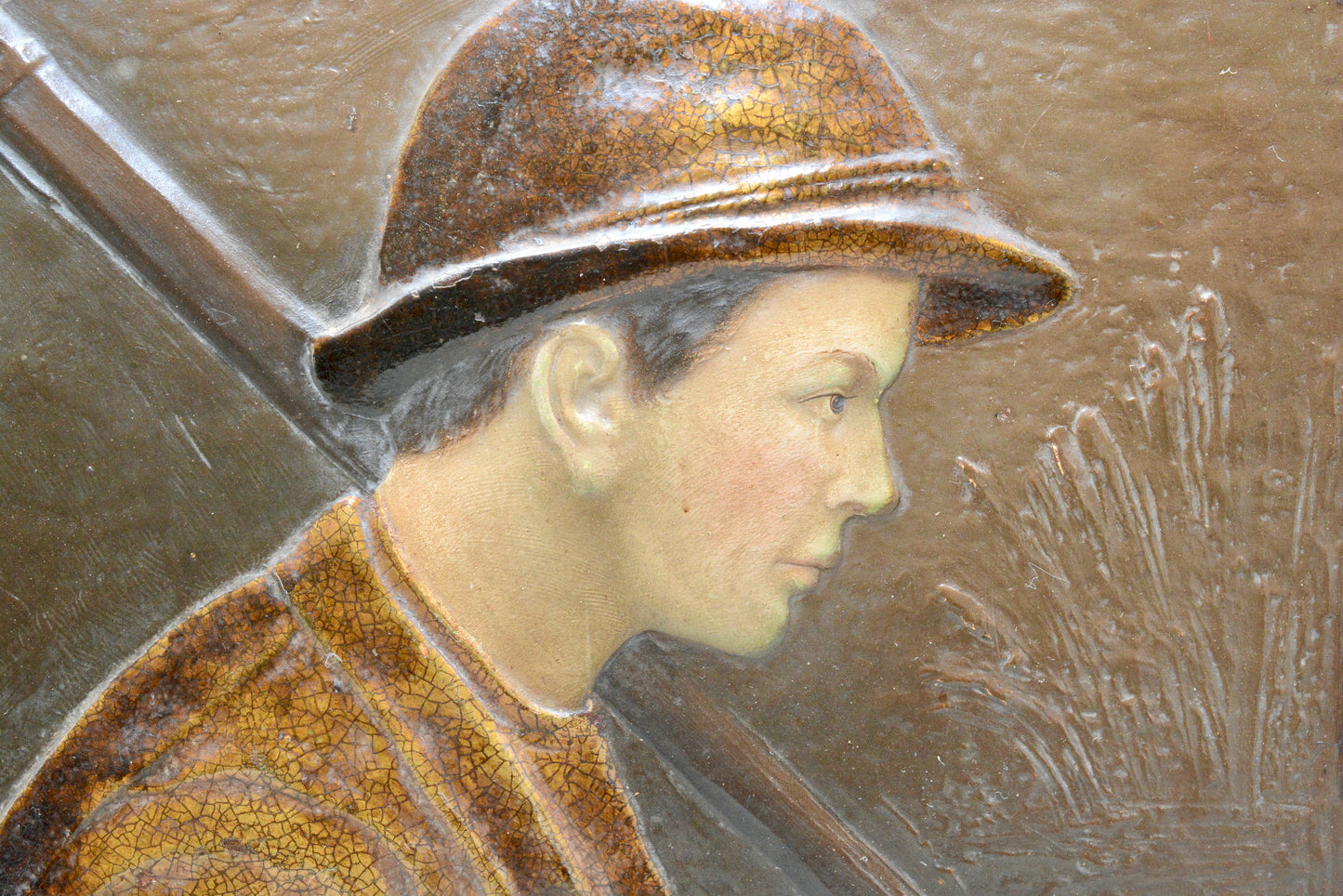 French pottery wall panel young peasant farm worker