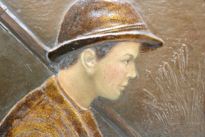 French pottery wall panel young peasant farm worker