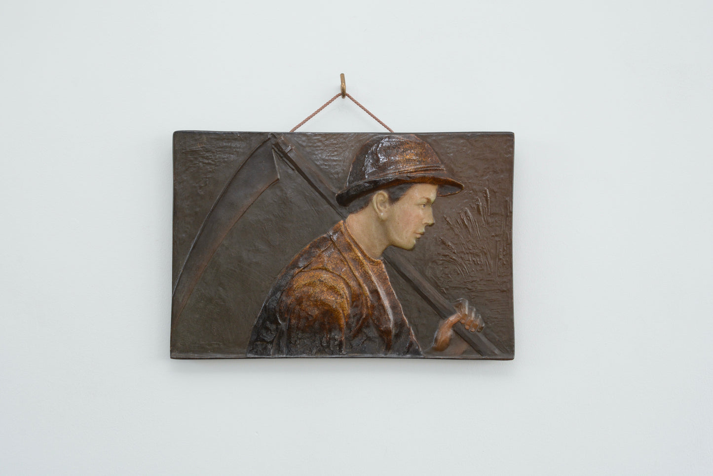 French pottery wall panel young peasant farm worker